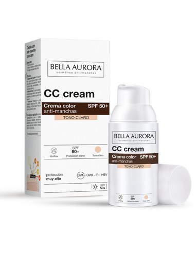 BELLA AUR. APSAUGINIS KREMAS NUO DĖMIŲ NUO SAULĖS CC LENGVAS TONAS SPF